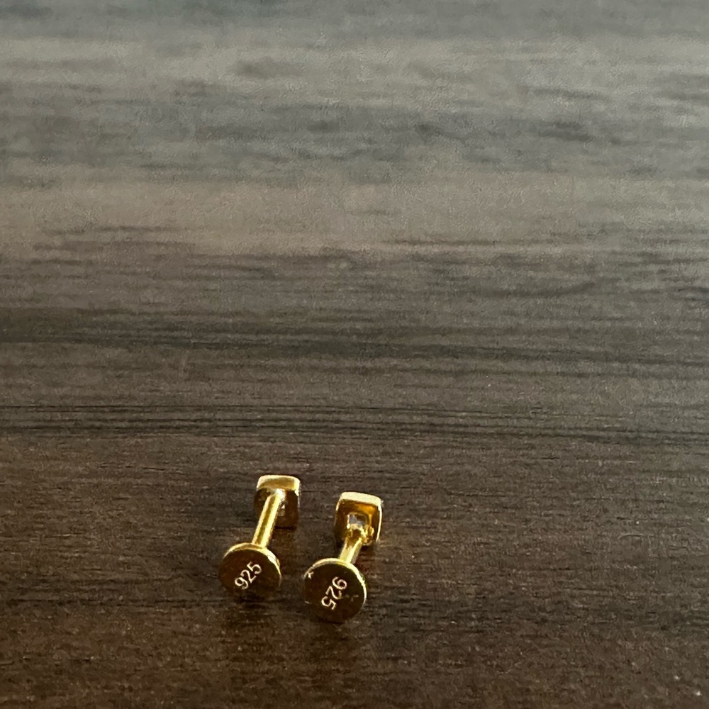 Squared Aquamarine Gemstone Flat-back Studs Sterling (925) 18K Plated Gold - Picture 9 of 10